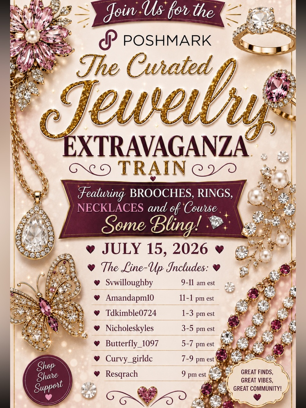 Curated Jewelry Extravaganza Promotional Poster - Pink and Gold